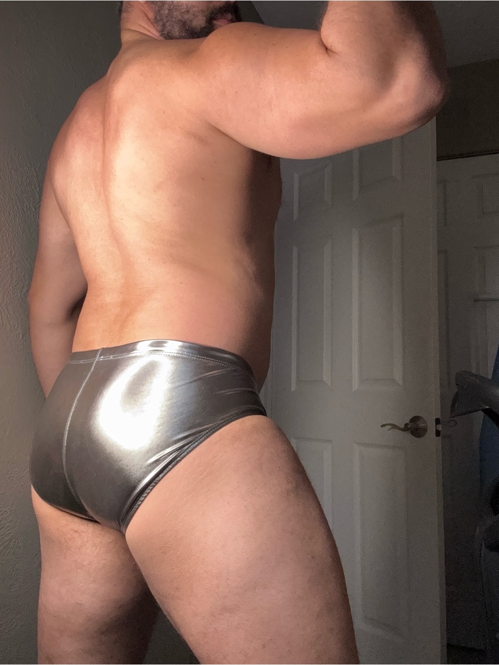 TULIO Men's Metallic Silver Swim Briefs with Drawstring - Picture 2 of 6